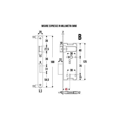 SERRATURA PATENT FT.20 DIST.70 ENT.45 OTTONATA
