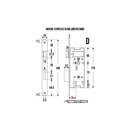 SERRATURA PATENT FT.20 DIST.70 ENT.35 OTTONATA