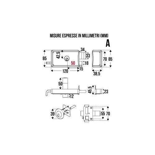 SERRATURE APPLICARE SX MM.50 CILINDRO STACCATO