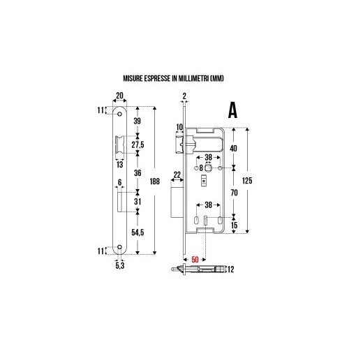 SERRATURA PATENT FT.20 DIST.70 ENT.50 OTTONATA