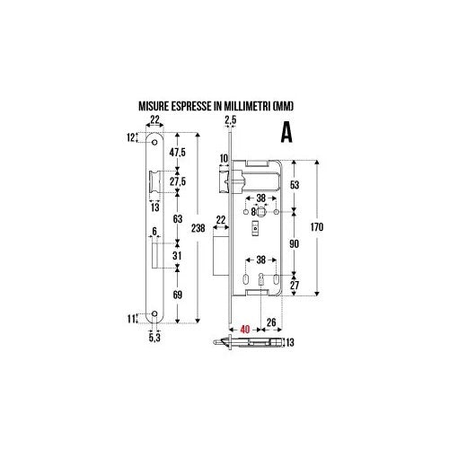 SERRATURA PATENT FT.22 DIST.90 ENT.40 CROMO SATINA