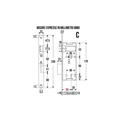 SERRATURA PATENT FT.22 DIST.90 ENT.50 CROMO SATINA