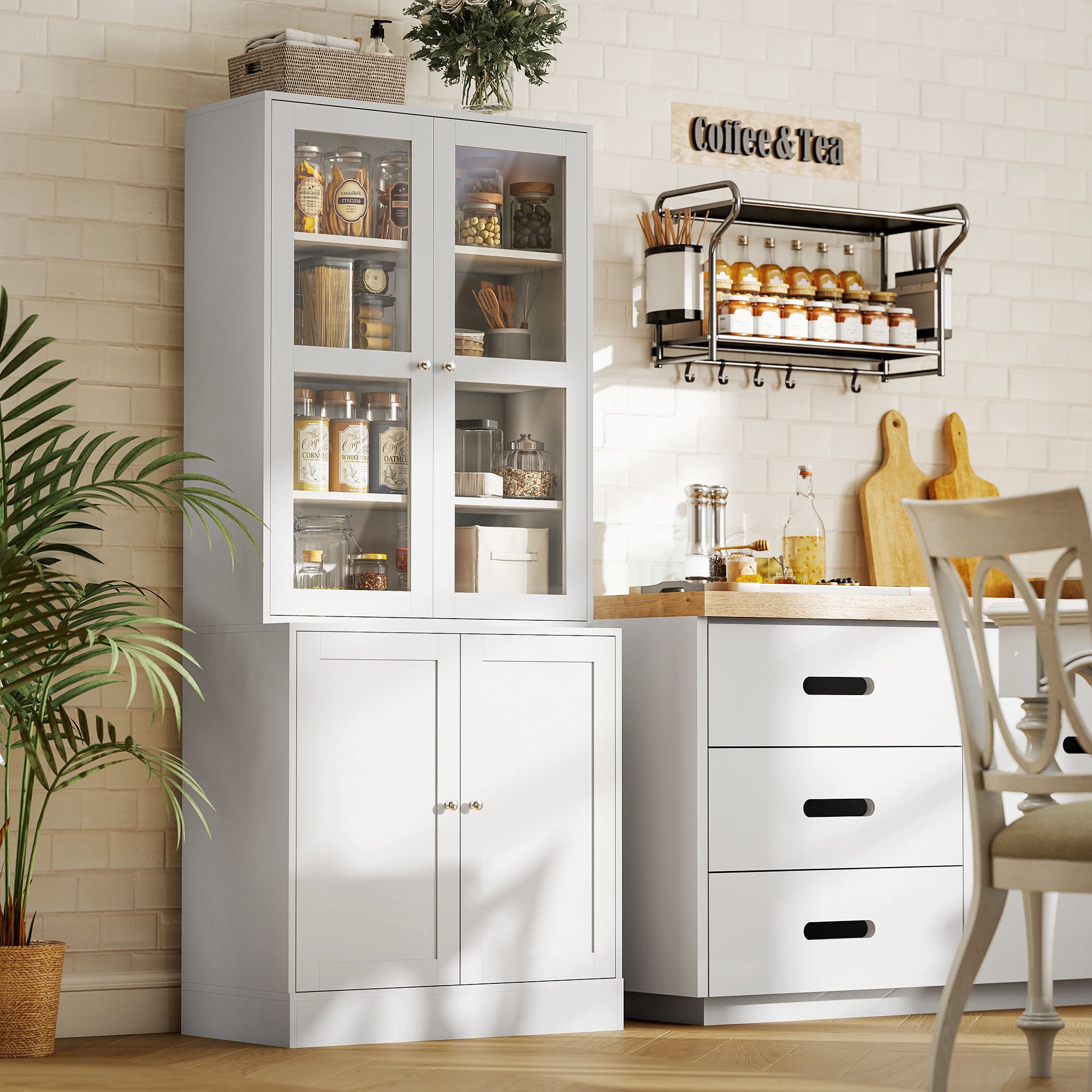 Mobile Libreria Chiusa 76x40x178,5 cm con Vetrina e Armadietto Inferiore in MDF Bianco