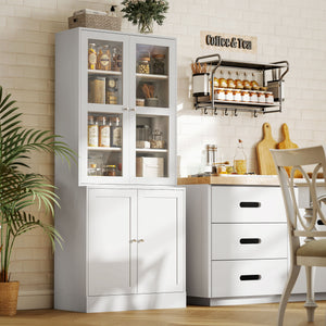 Mobile Libreria Chiusa 76x40x178,5 cm con Vetrina e Armadietto Inferiore in MDF Bianco