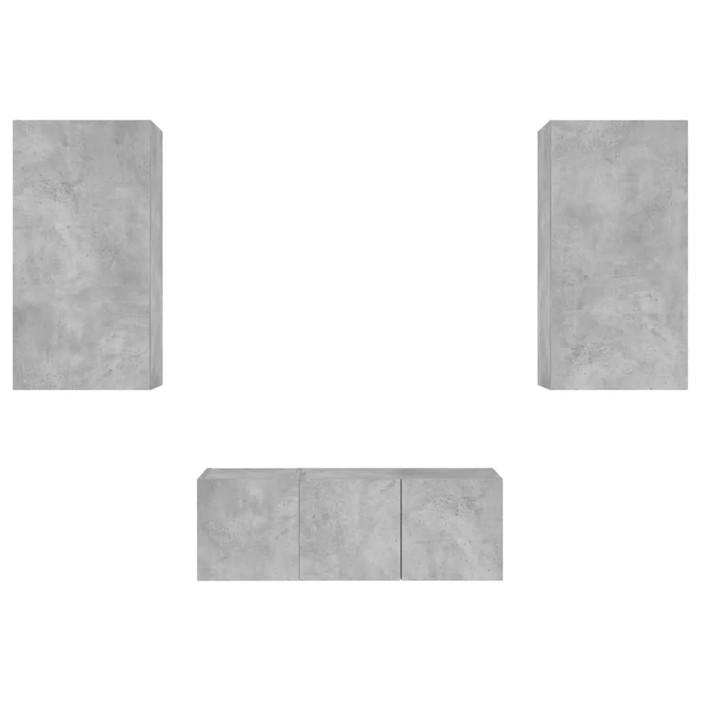 vidaXL Mobili TV a Muro con LED 4pz Grigio Cemento Legno Multistrato