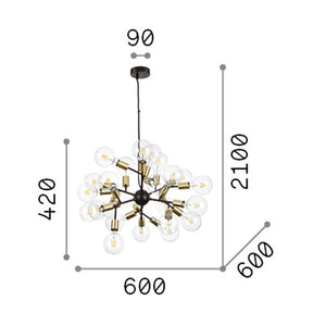 Sospensione Industrial-Minimal Spark Metallo Nero 24 Luci E27