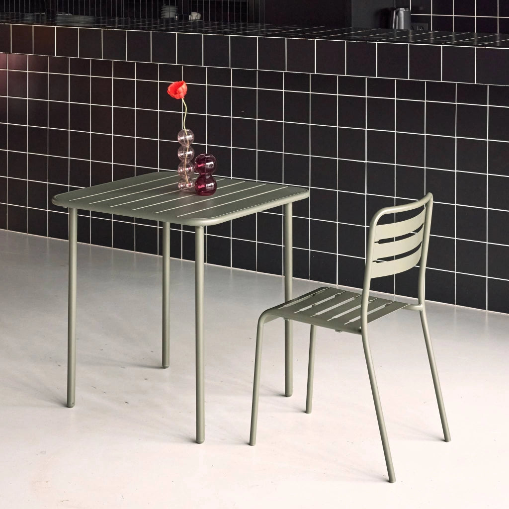 Tavolo da giardino in metallo 2 posti, 70cm, verde kaki