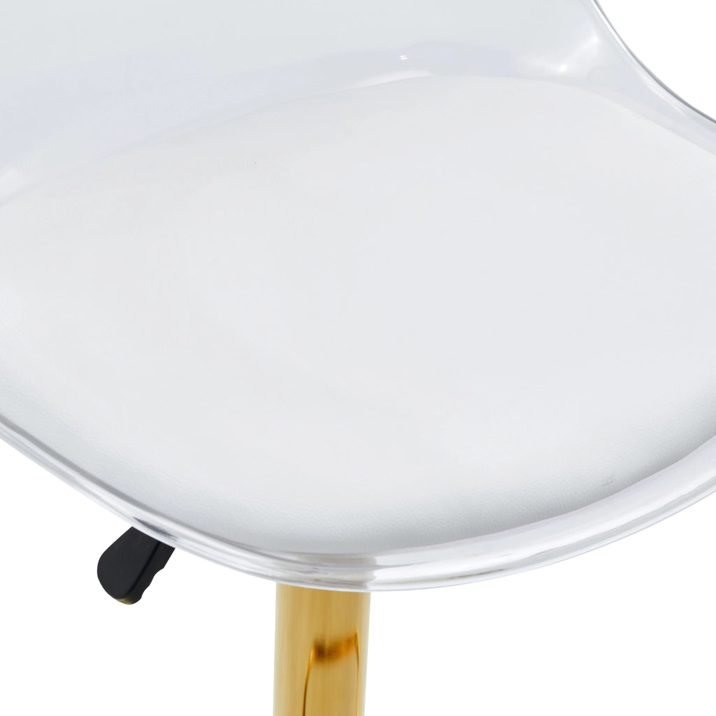 Sgabello da Bar Set da 2 con Schienale Trasparente, Seduta in PU, Base in Metallo Oro, Girevole 360°, Trasparente Oro