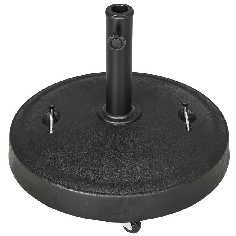 BASE PER OMBRELLONE DA 23.5KG CON 2 MANOVELLE E ROTELLE, IN RESINA E ACCIAIO, Ø53X41 CM, NERA