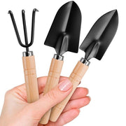 Set di giardinaggio per piante in 3 parti - Set di giardinaggio con piccola vanga, manico ergonomico, impugnatura in legno massello resistentente all'ossidazione - Vanga per scavare e curare piante da appartamento