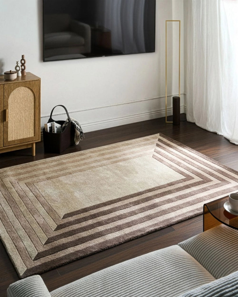 Tappeto beige in viscosa e lana, forma rettangolare, motivo geometrico, 160 x 230 cm, stile moderno, soggiorno