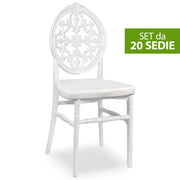 Set da 20 Sedie Venus in Plastica Bianche con cuscino coordinato antiscivolo