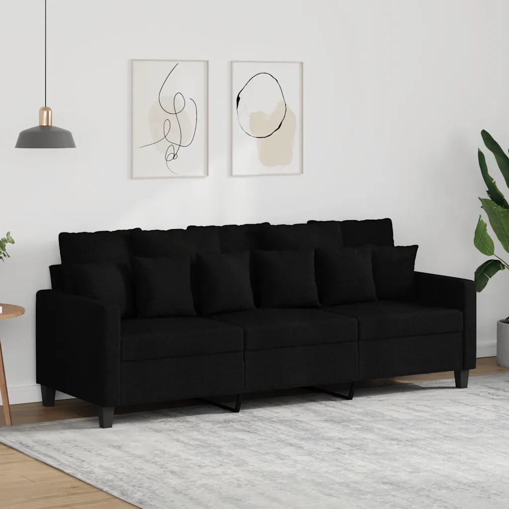 Divano a 3 Posti Nero 180 cm in Tessuto
