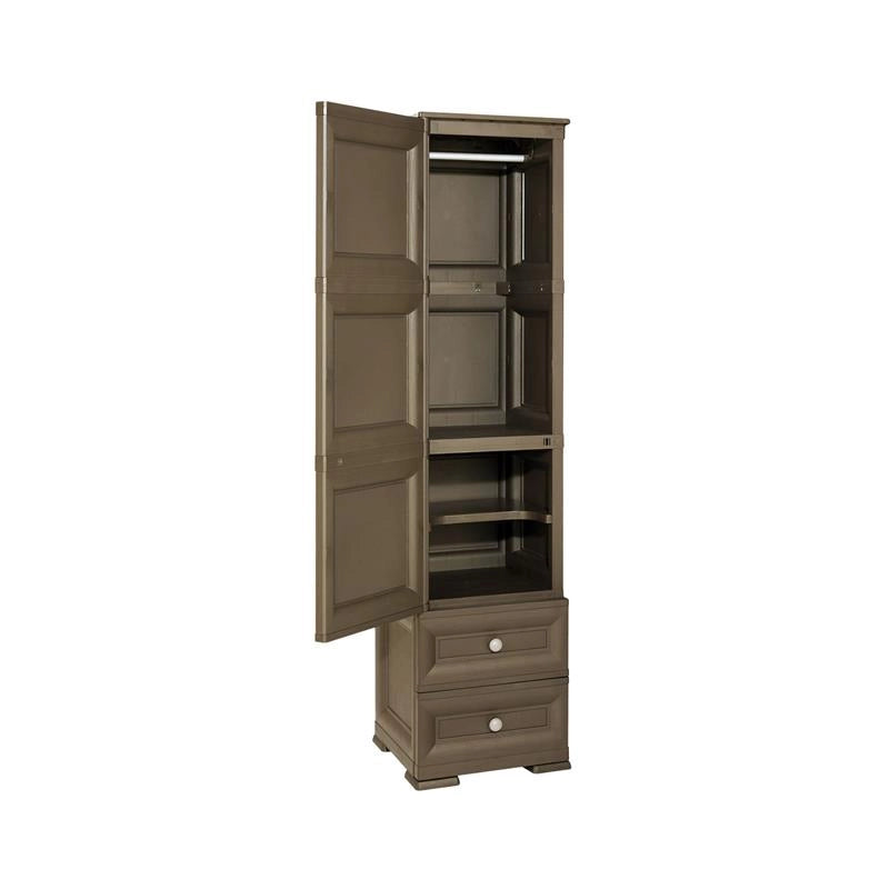 ARMADIO 1 APPENDIABITI WENGÉ 40X43X164 CM CON RIPIANO INTERMEDIO E 2 CASSETTI PICCOLI – MOBILE VERTICALE ORGANIZZAZIONE CASA PER INGRESSO E CAMERA