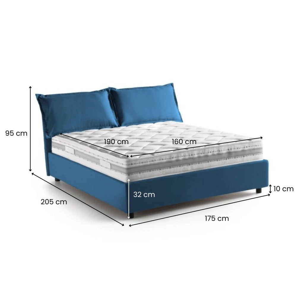 Letto Matrimoniale Amelinda, Letto Matrimoniale Materasso Incluso Made in Italy, blu