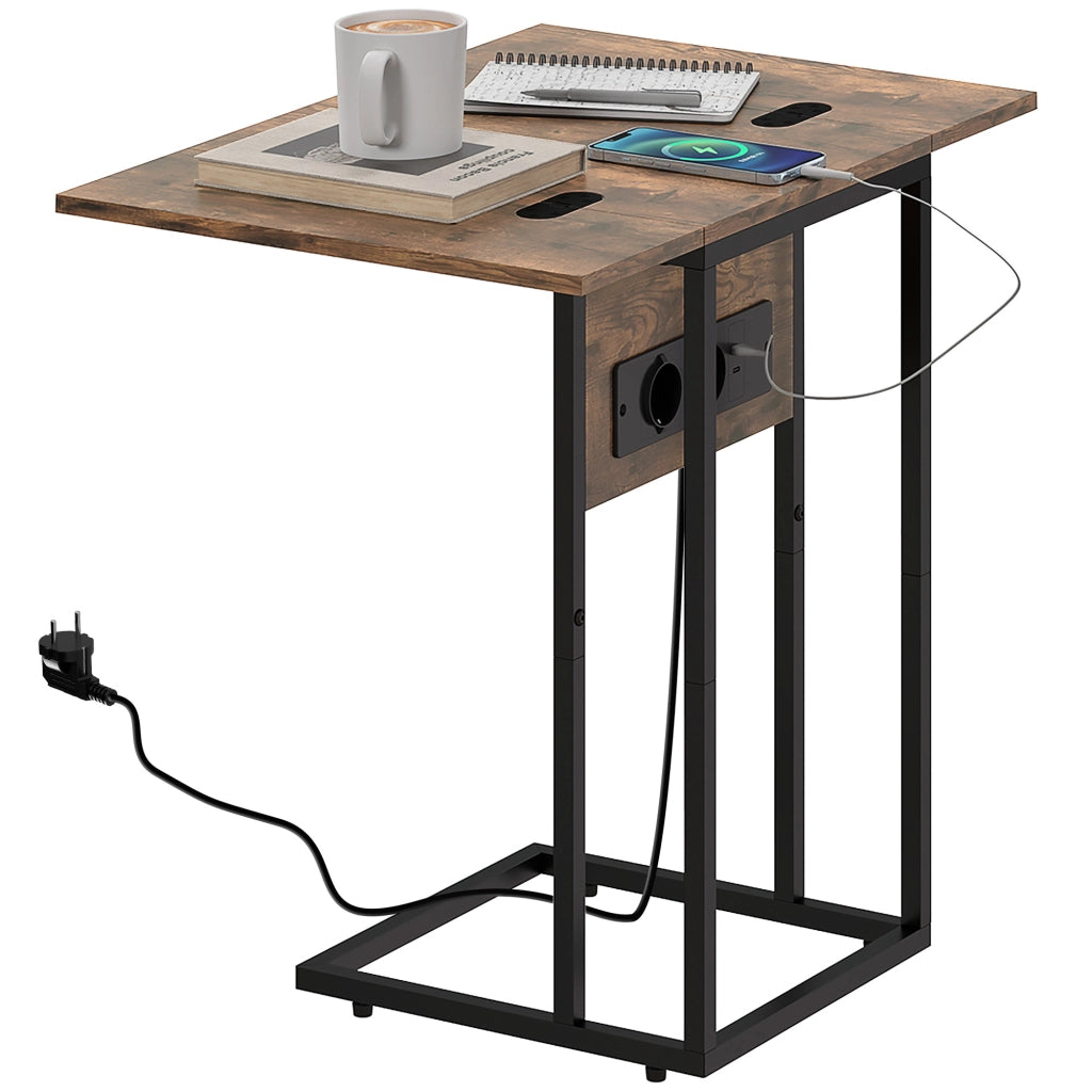 Tavolino pieghevole con USB ¨C ZephMum ¨C Marrone, Metallo, 39x29x57 cm