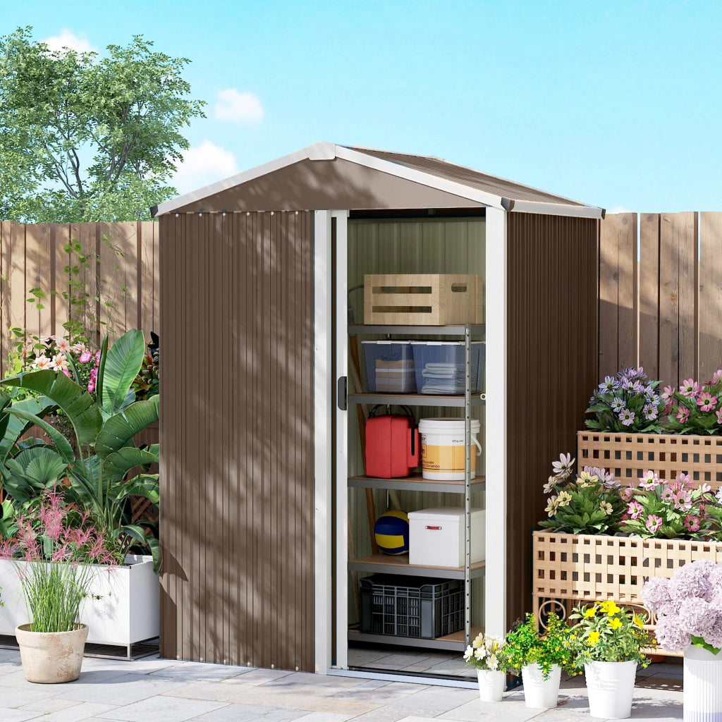 Casetta da Giardino in Acciaio ¨C zephmum ¨C Marrone, 136x87x179 cm