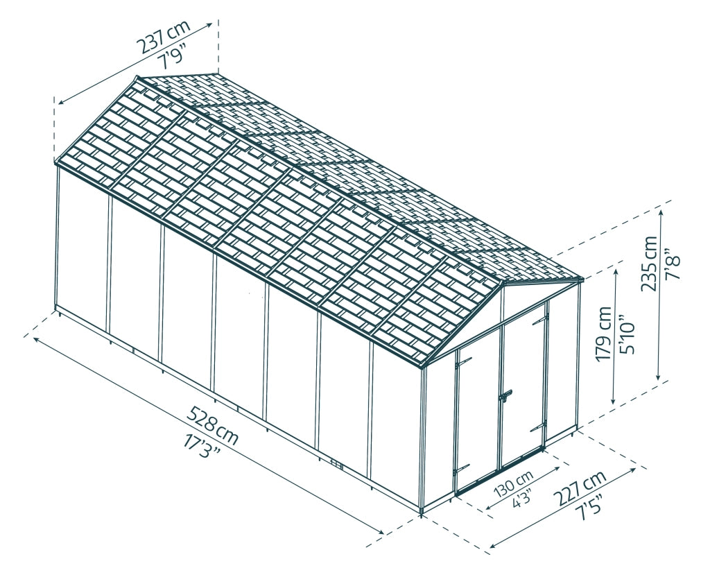 Casetta Da Giardino in Policarbonato Ultra Resistente Rubicon  528X237X235 cm Grigio Scuro