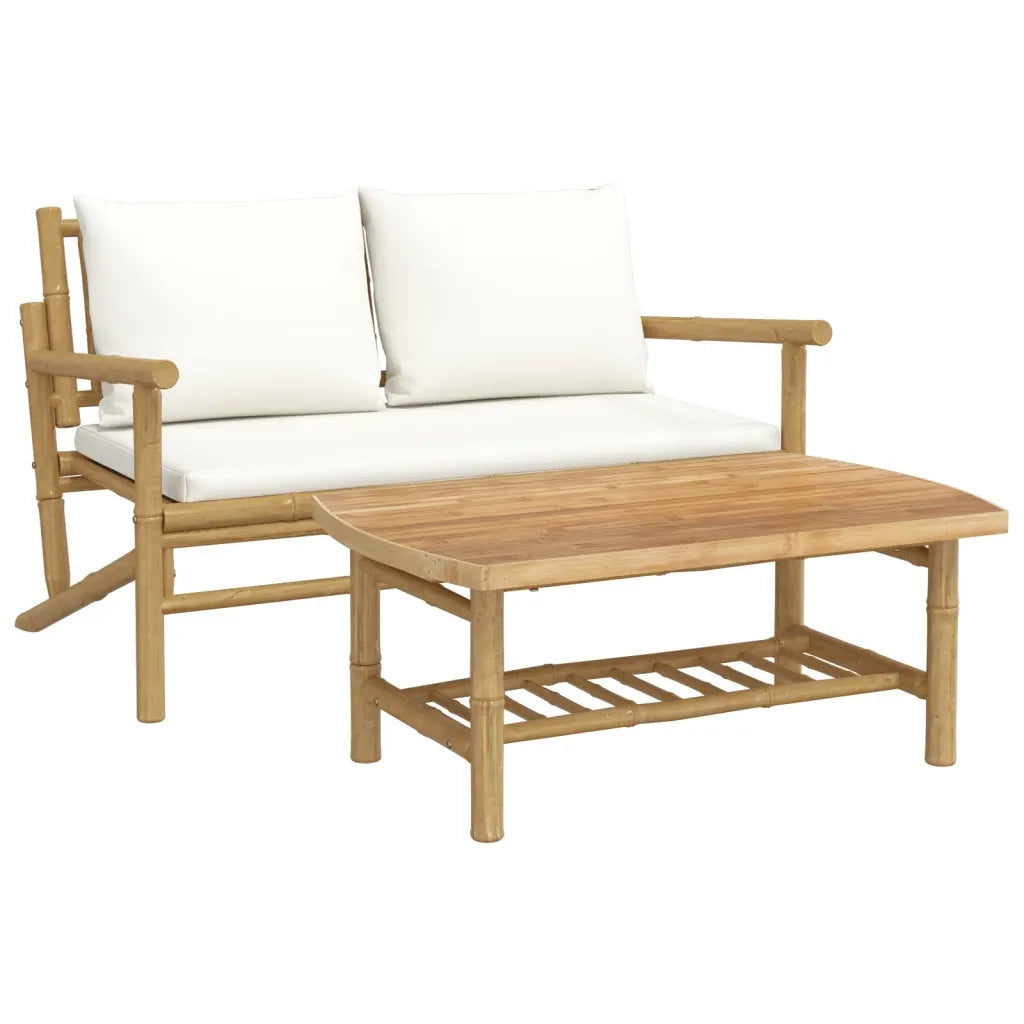 Salotto da Giardino-Set Salotto da Giardino 2pz con Cuscini Bianco Crema in Bamb¨´ 332561