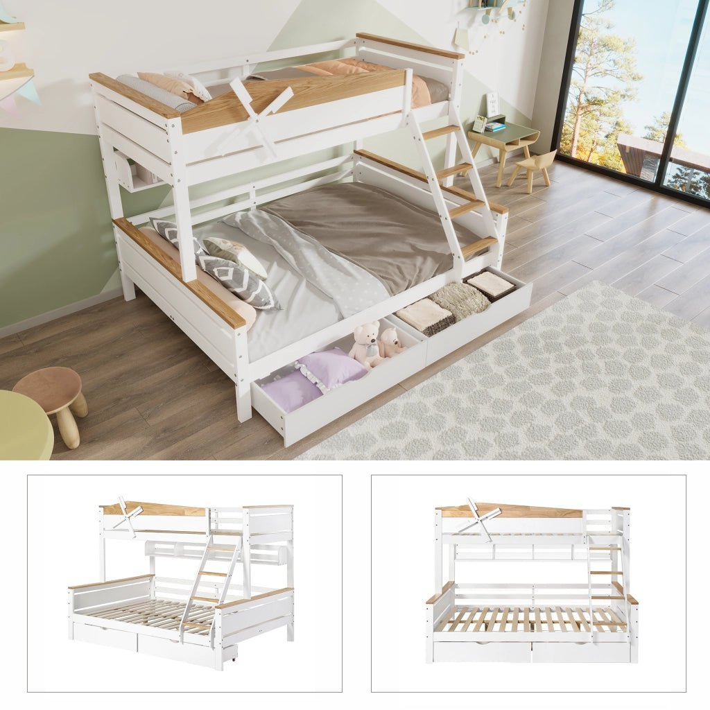 Letto a Castello 90x200 cm e 140x200 cm con Regali; Scala Obliqua; Cassetti