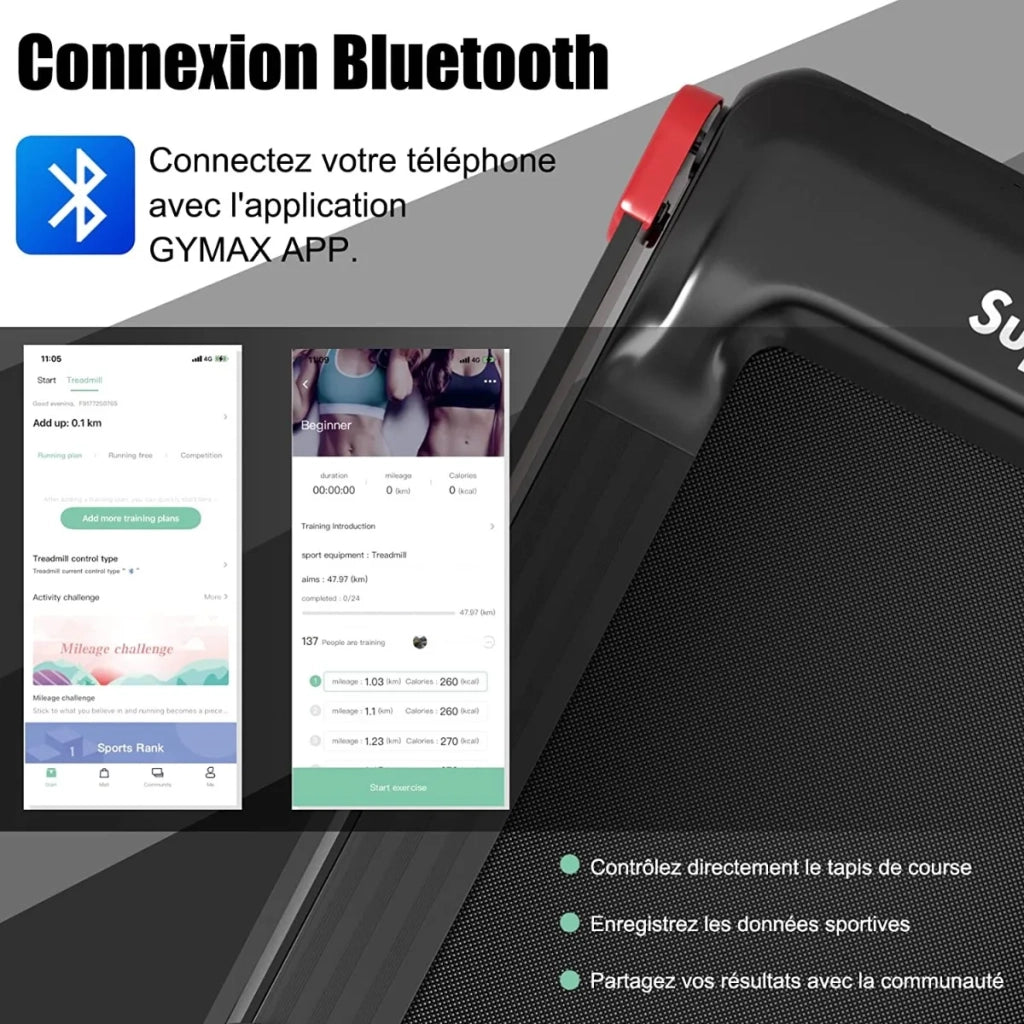 Tapis roulant elettrico pieghevole per casa velocità 0,9-12 km/h con display LED e Bluetooth
