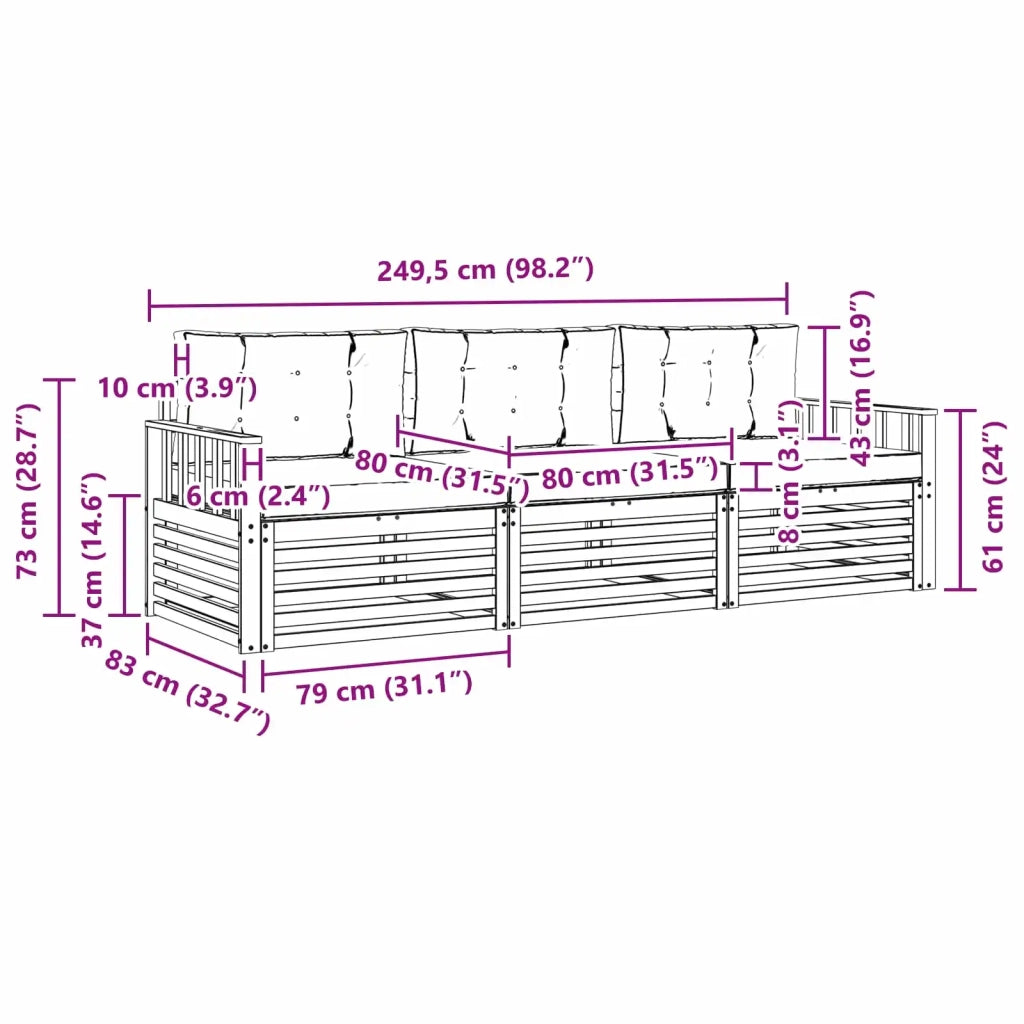 Set di divani da esterno con cuscino 3 pcs Naturale e Beige 3372938