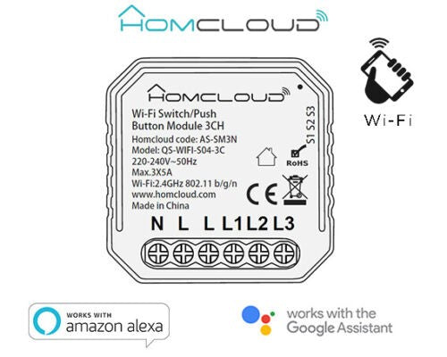 Homcloud AS-SM3N Modulo PuIsante/Interruttore 3CH Wi-Fi da incasso