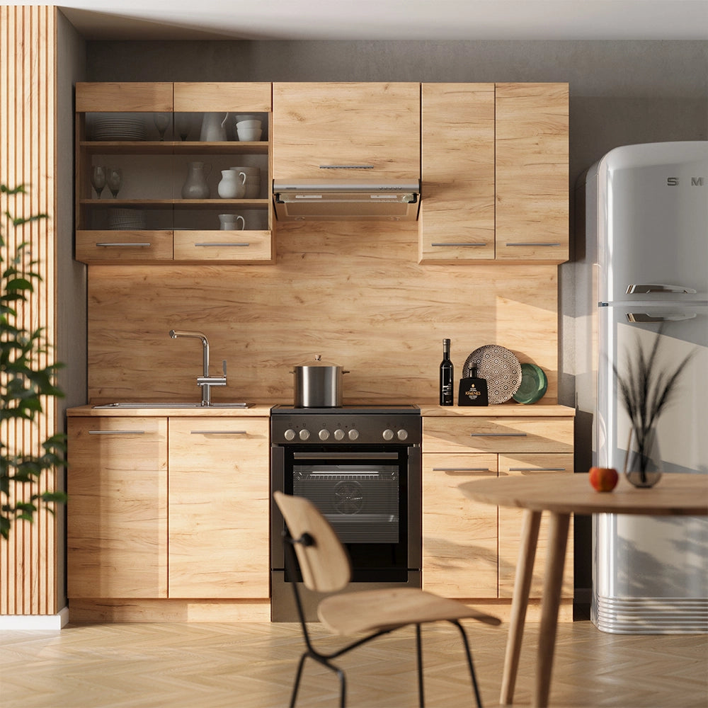 Cucina componibile Fame-Line Rovere dorato/Rovere dorato 200 cm, PL Antracite Vicco