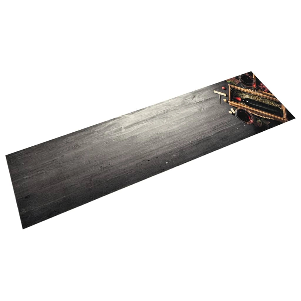 Elegante tappetino da cucina lavabile con stampa di bottiglie di vino 300 x 60 cm antiscivolo velluto blu 02_0056443
