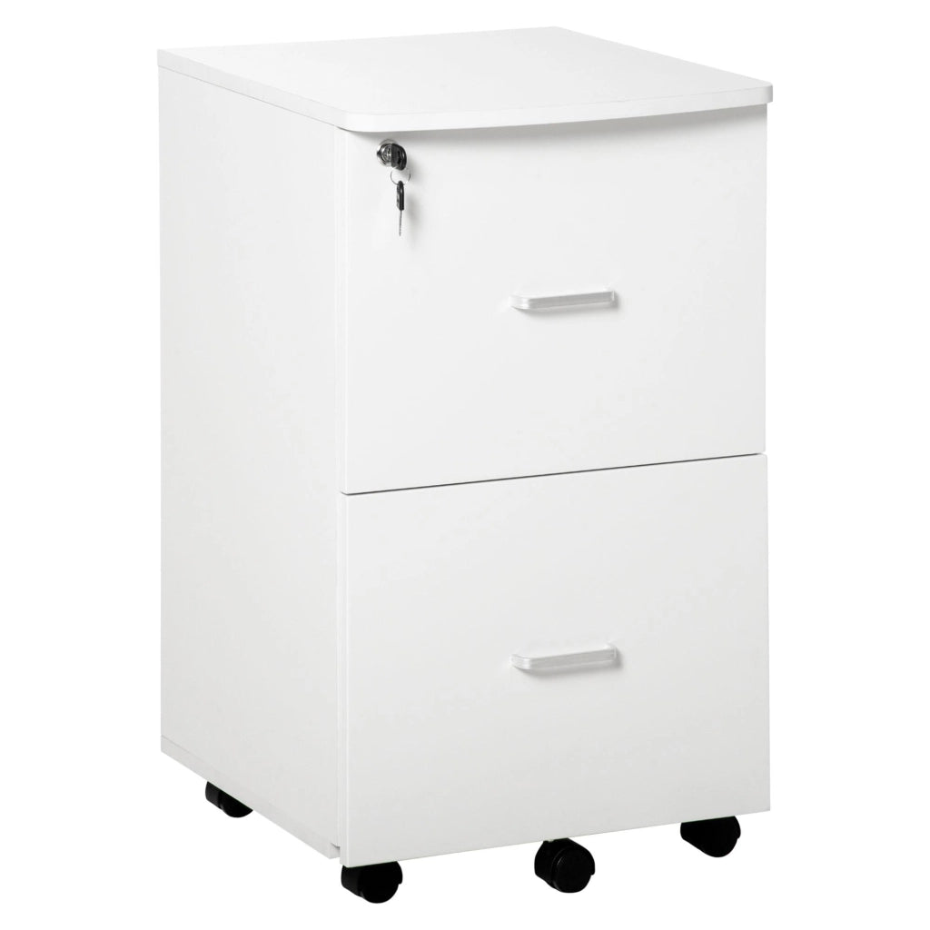 Cassettiera 2 Cassetti da Ufficio 43x45x72 cm con Ruote in MDF e Truciolato Bianco