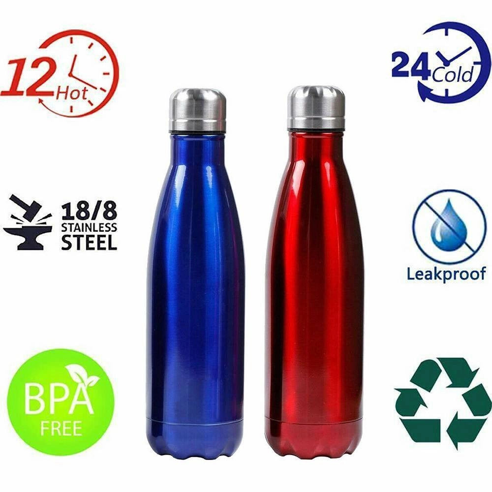 Trade Shop - Portatile Borraccia Bottiglia D'acqua Acciaio Inox Termica Caldo Freddo 500 Ml -