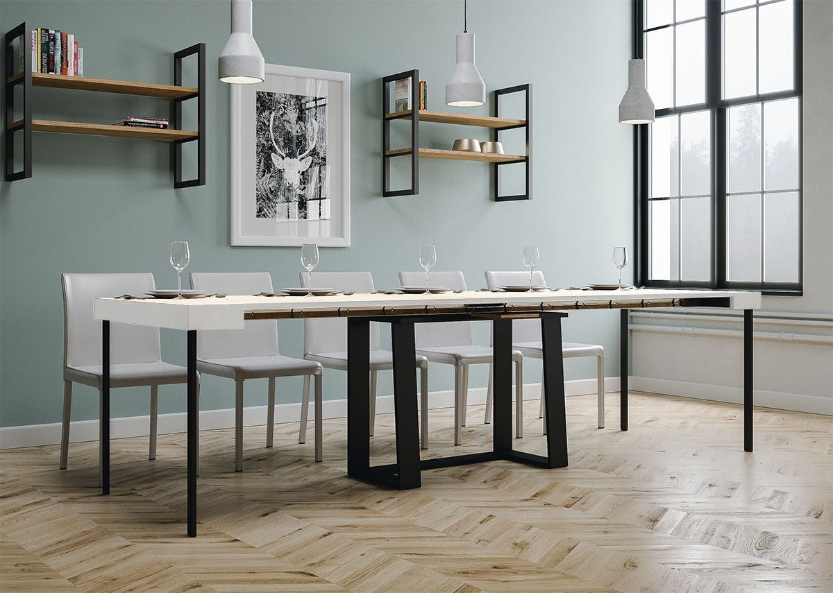 Consolle allungabile 90x40/288 cm Asira Bianco Frassino telaio Antracite