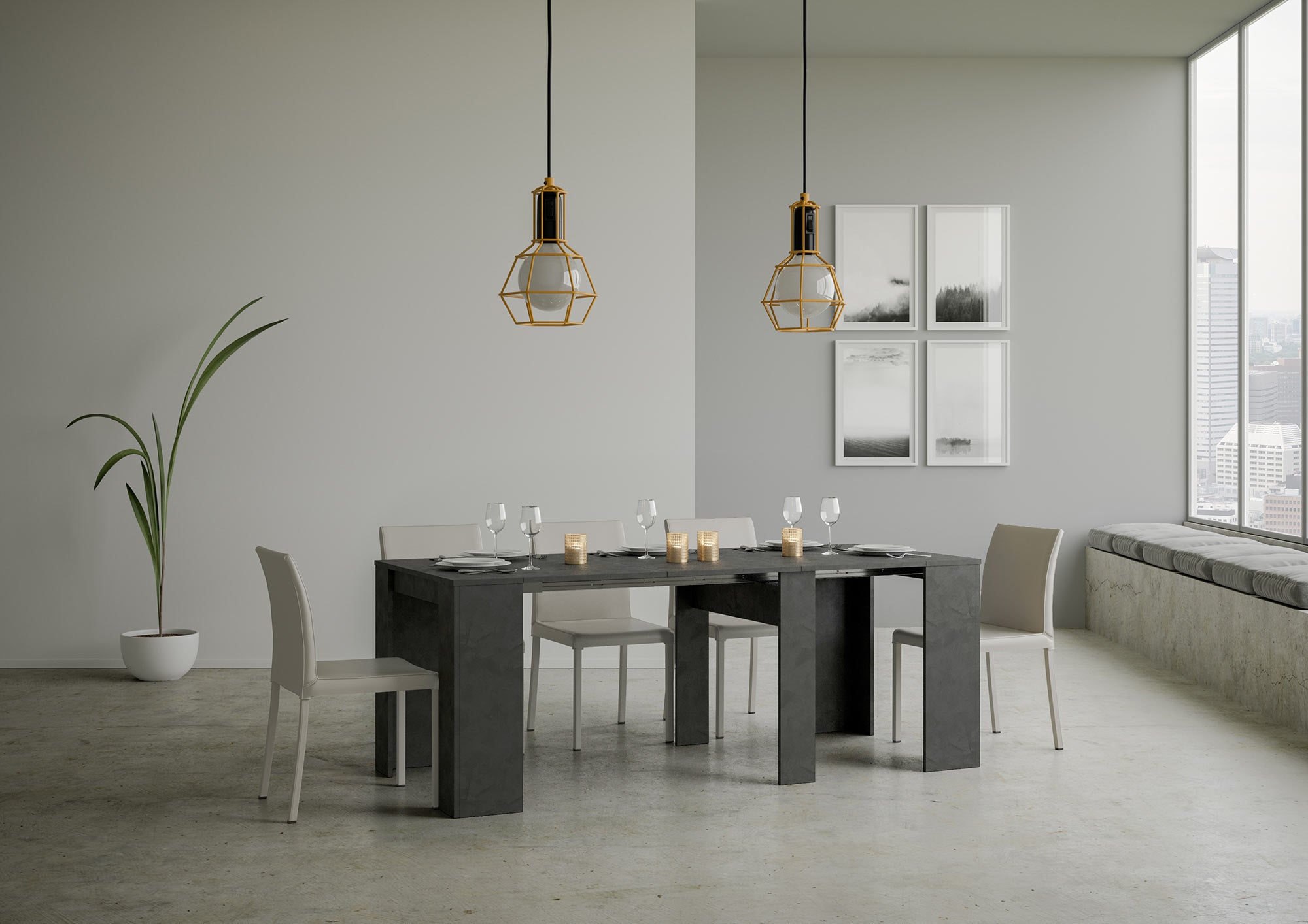 Consolle allungabile 90x48/204 cm Base Small Antracite Spatolato