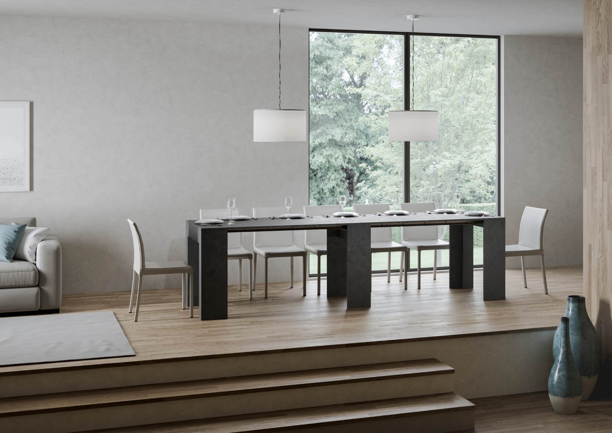 Consolle allungabile 78x47/299 cm Allex Antracite Spatolato