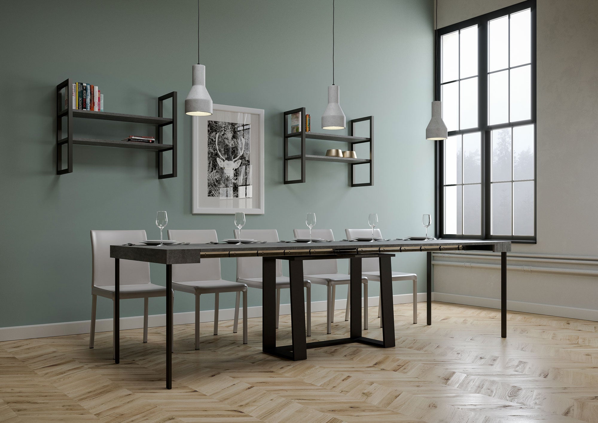 Consolle allungabile 90x40/288 cm Asira Cemento telaio Antracite