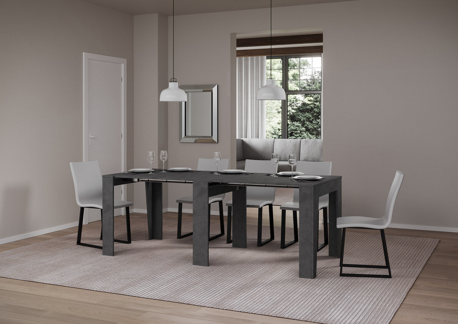 Consolle allungabile 90x25/211 cm Aneya Antracite Spatolato