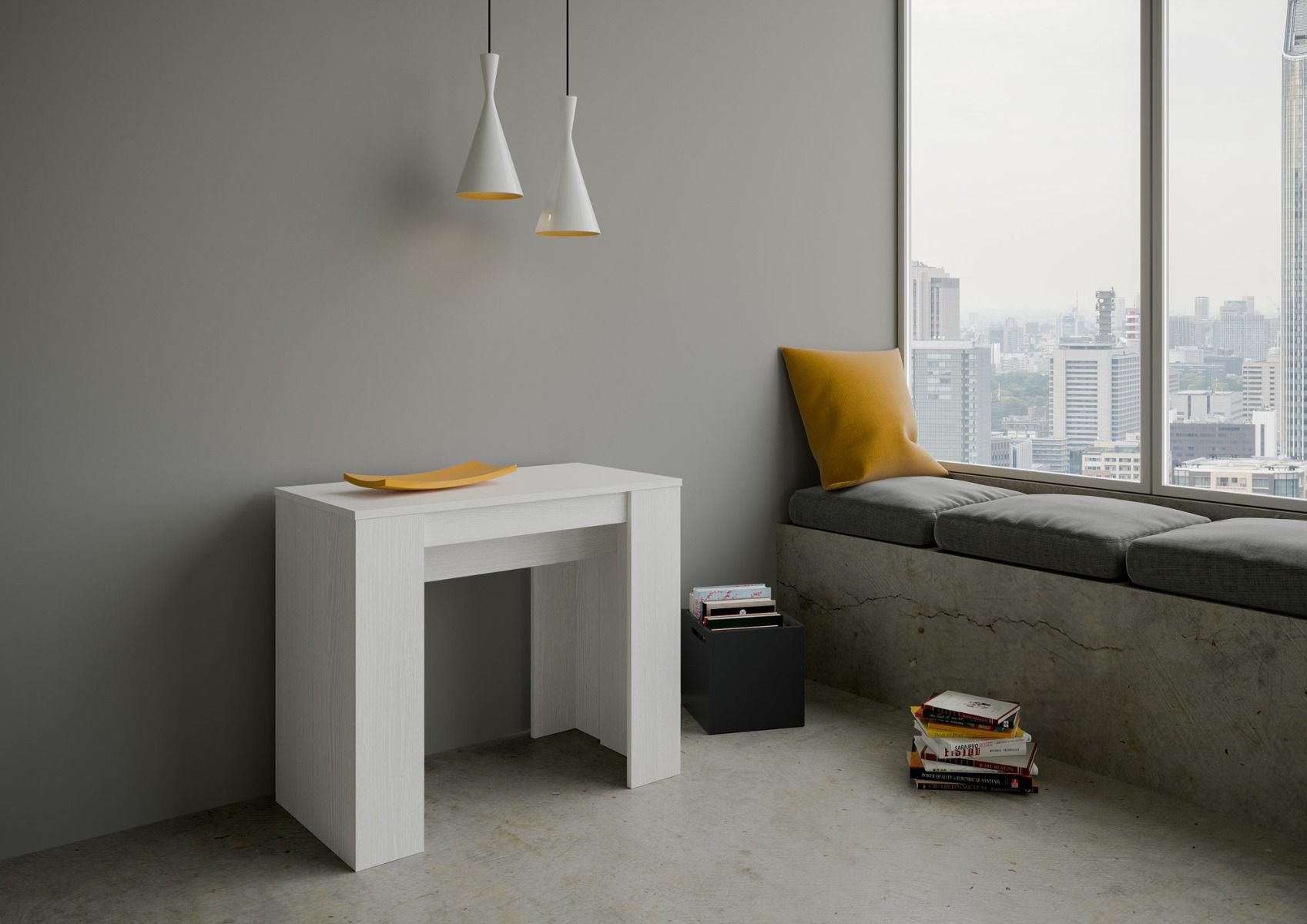 Consolle allungabile 90x48/204 cm Base Small Bianco Frassino