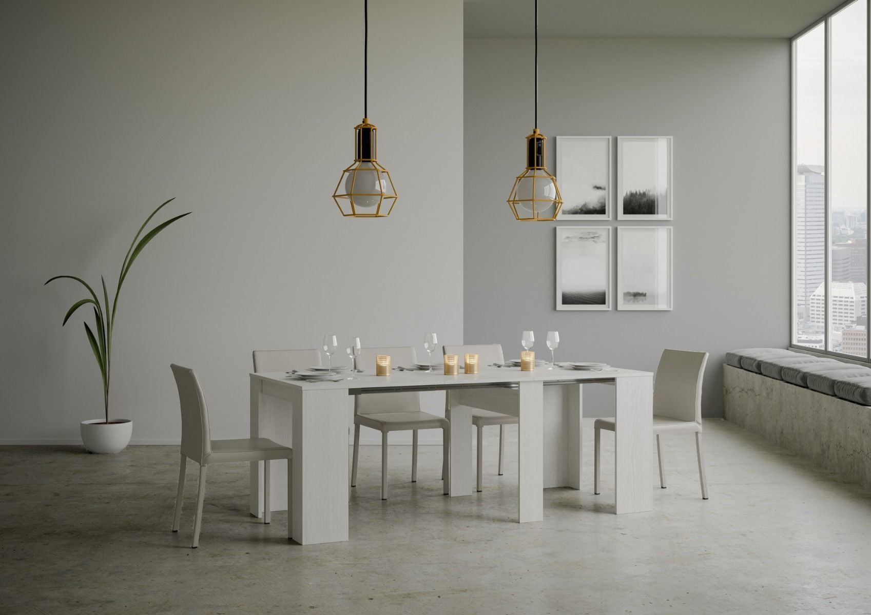 Consolle allungabile 90x48/204 cm Base Small Bianco Frassino