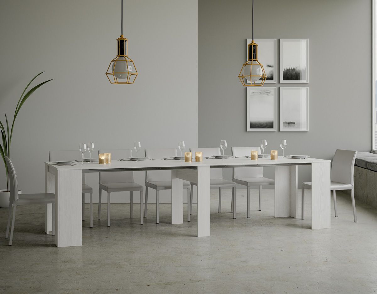 Consolle allungabile 90x48/308 cm Base Bianco Frassino