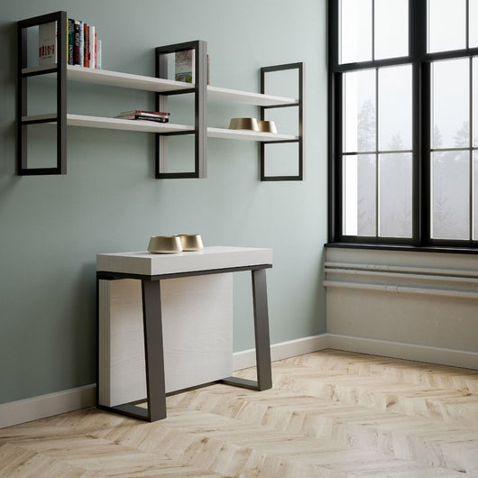 Consolle allungabile 90x40/288 cm Asira Bianco Frassino telaio Antracite