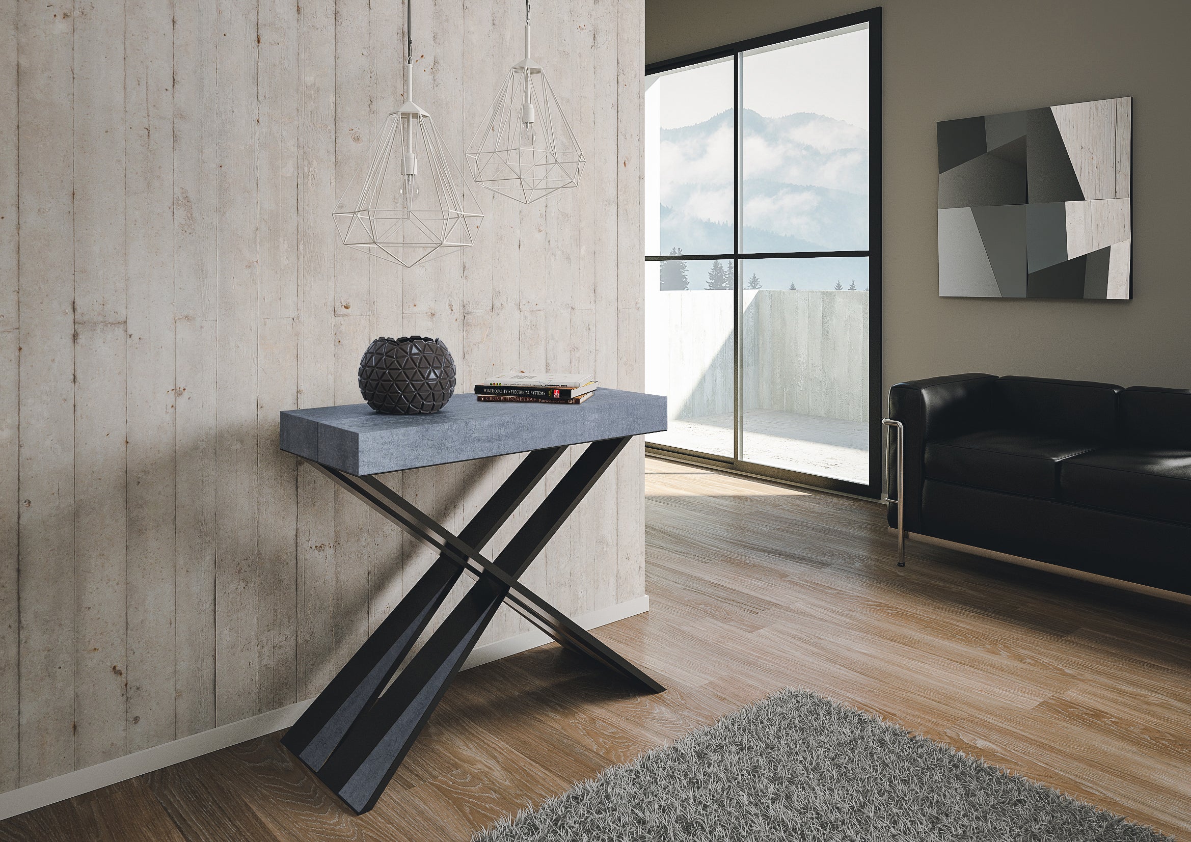 Consolle allungabile 90x40/300 cm Diagis Cemento telaio Antracite