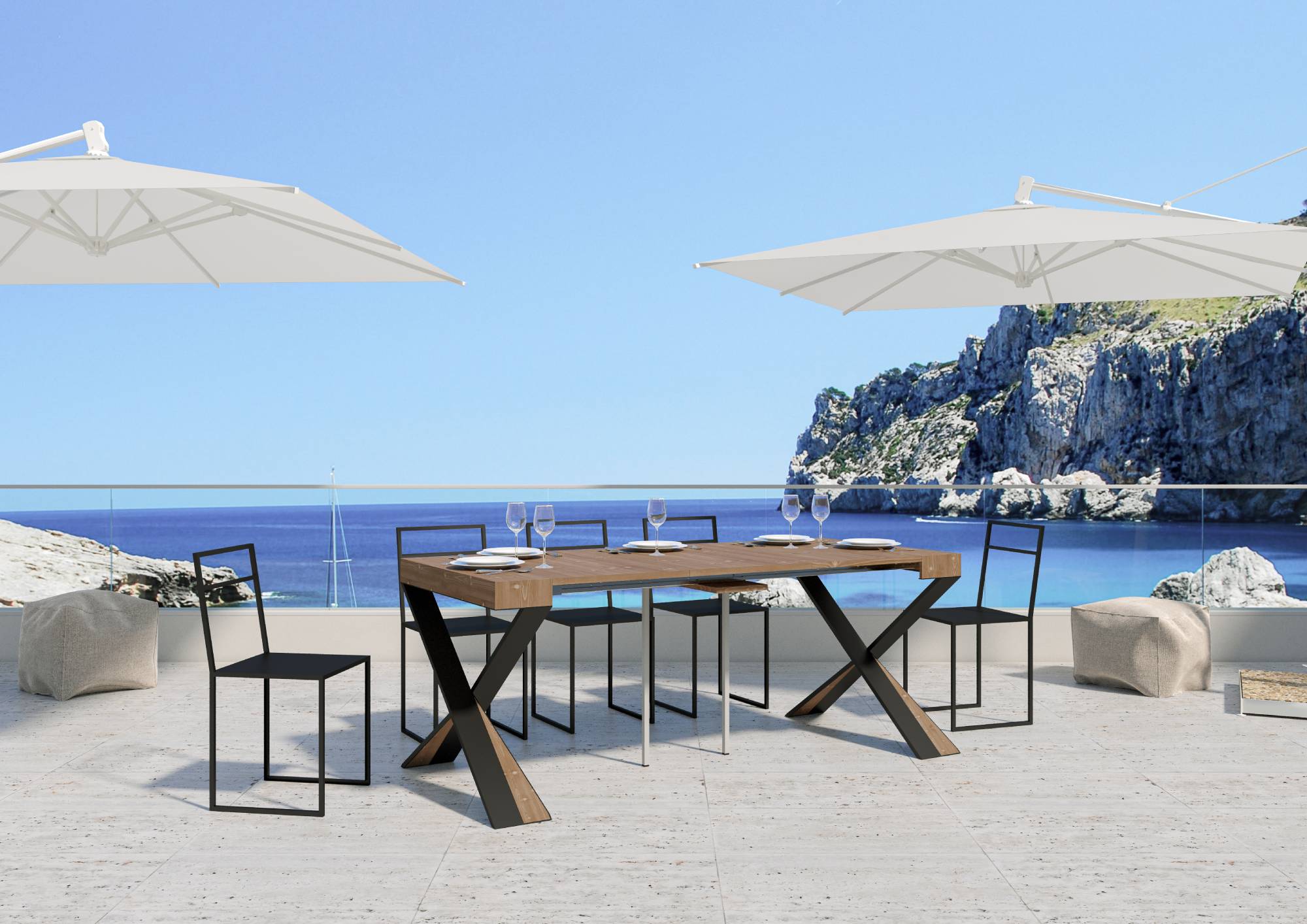 Consolle allungabile 90x40/290 cm Diagis Abete Tinto telaio Antracite