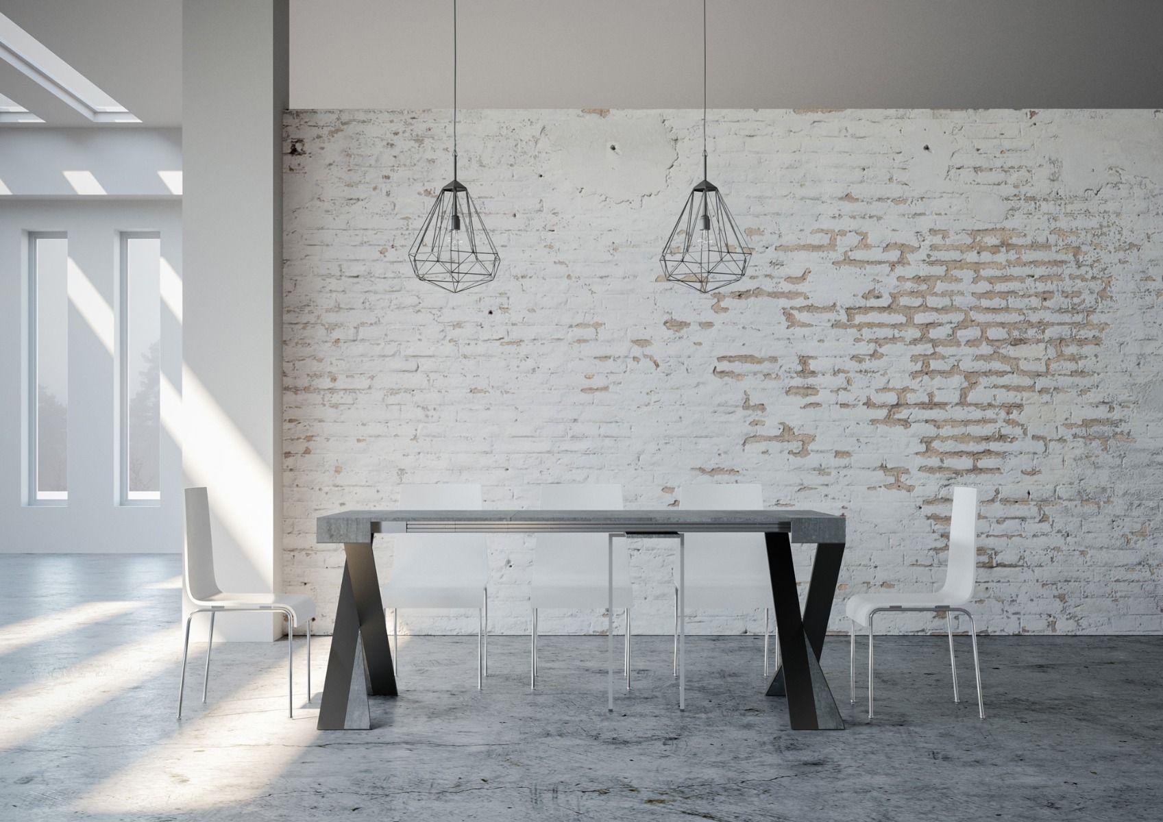 Consolle allungabile 90x40/300 cm Diagis Cemento telaio Antracite