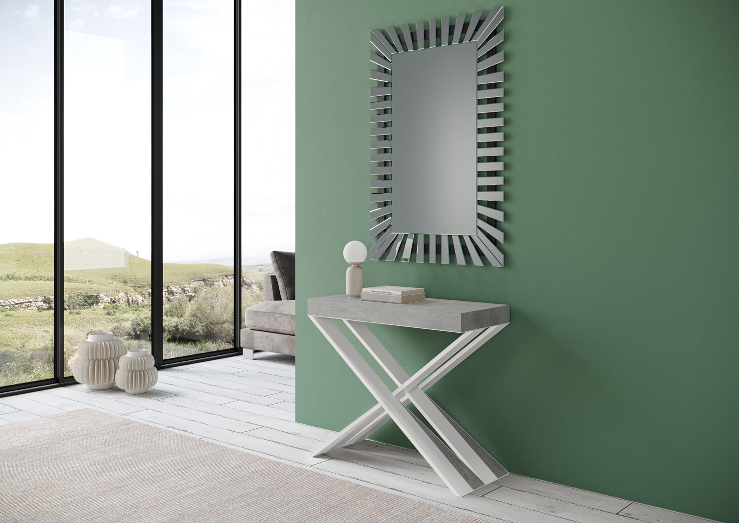 Consolle allungabile 90x40/300 cm Diagis Cemento telaio Bianco