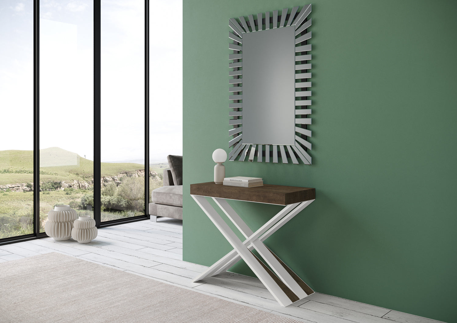 Consolle allungabile 90x40/196 cm Diagis Small Noce telaio Bianco