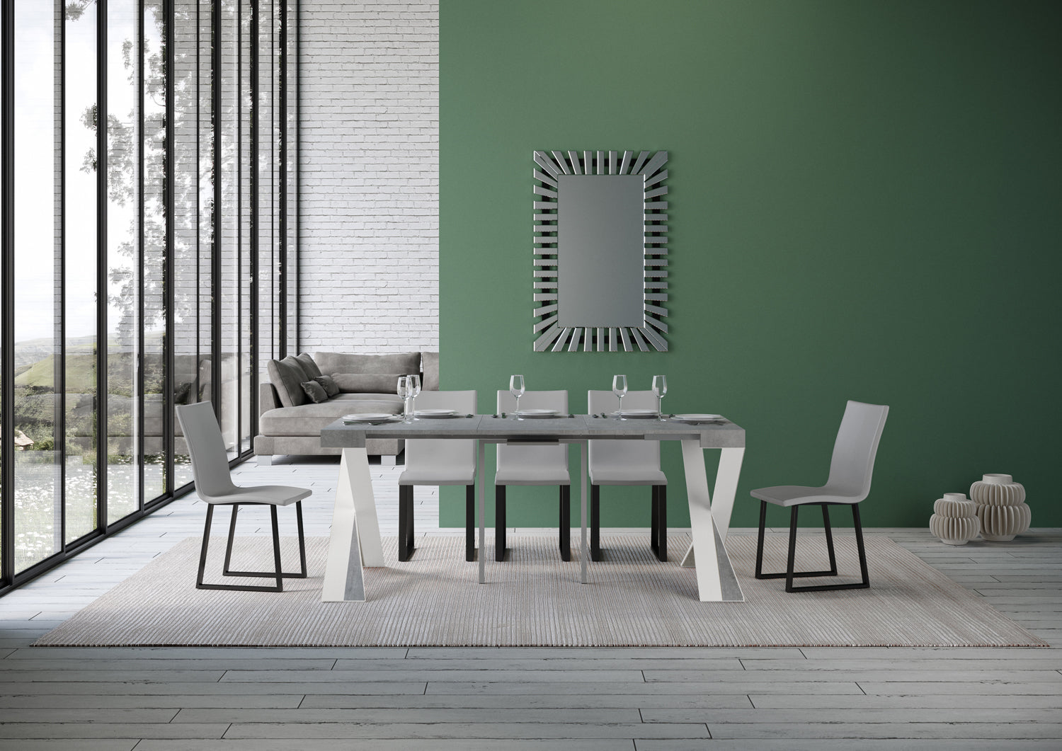 Consolle allungabile 90x40/300 cm Diagis Cemento telaio Bianco