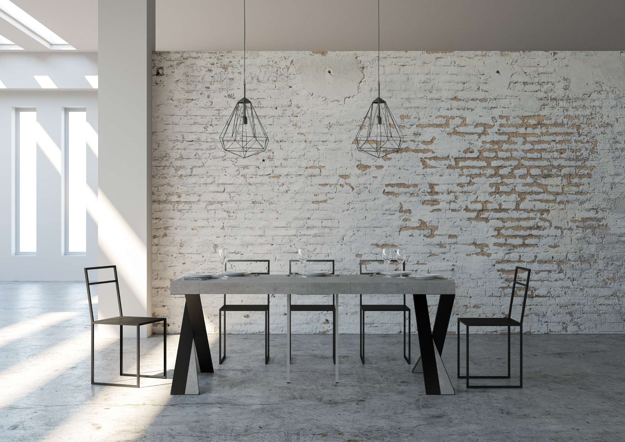 Consolle allungabile 90x40/300 cm Diagis Premium Cemento telaio Antracite