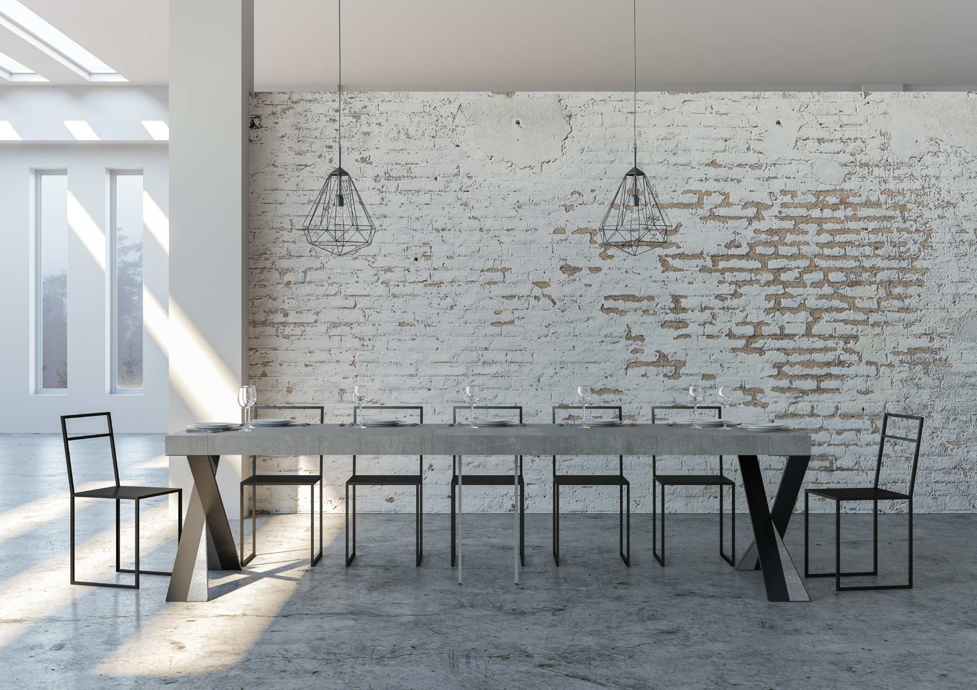 Consolle allungabile 90x40/300 cm Diagis Premium Cemento telaio Antracite