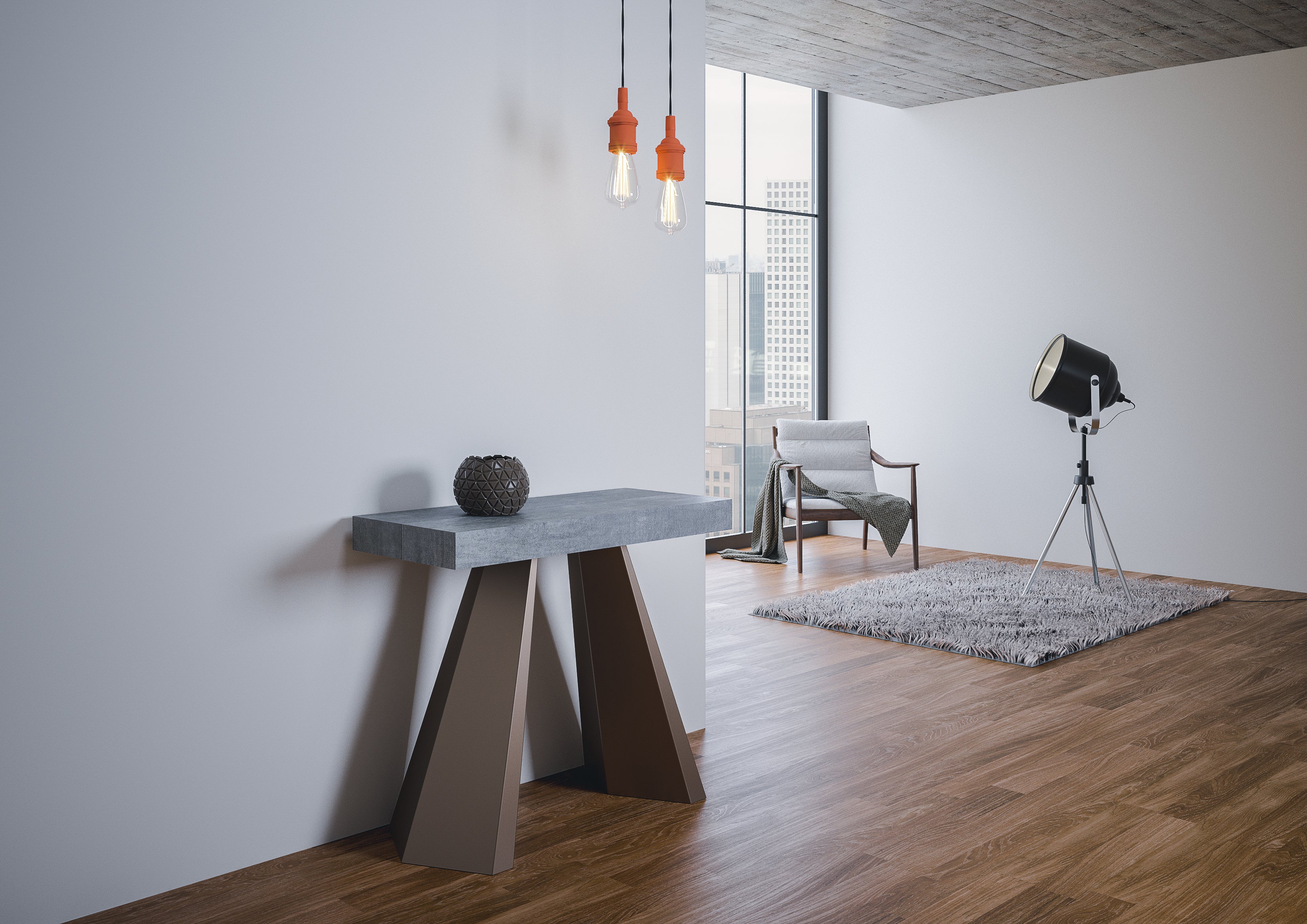 Consolle allungabile 90x40/196 cm Dianthus Small Cemento telaio Orso