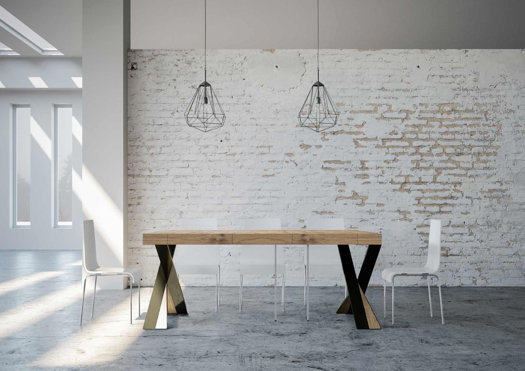 Consolle allungabile 90x40/196 cm Diago Small Premium Quercia Natura telaio Antracite